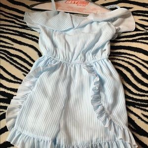 blue and white striped romper